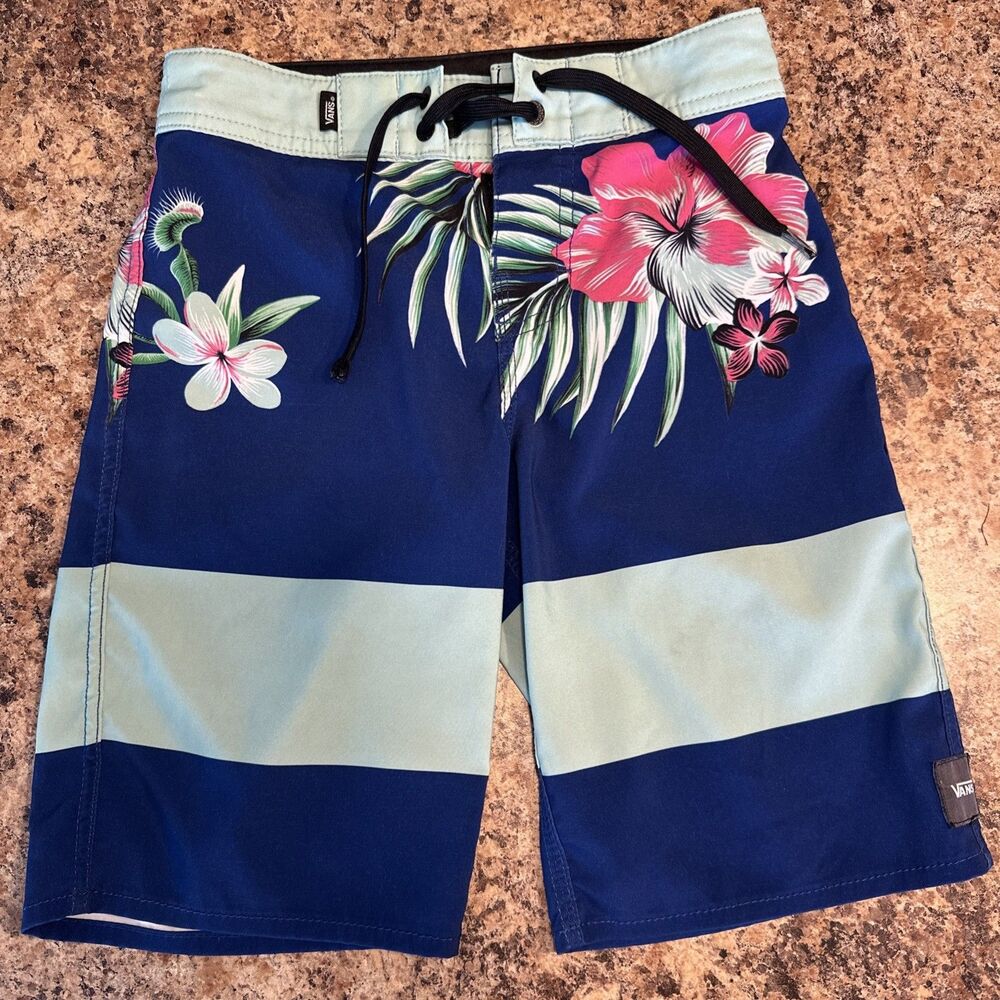 Van's Boys Swim Board Shorts - Size 22/8S Floral Color Block No Liner